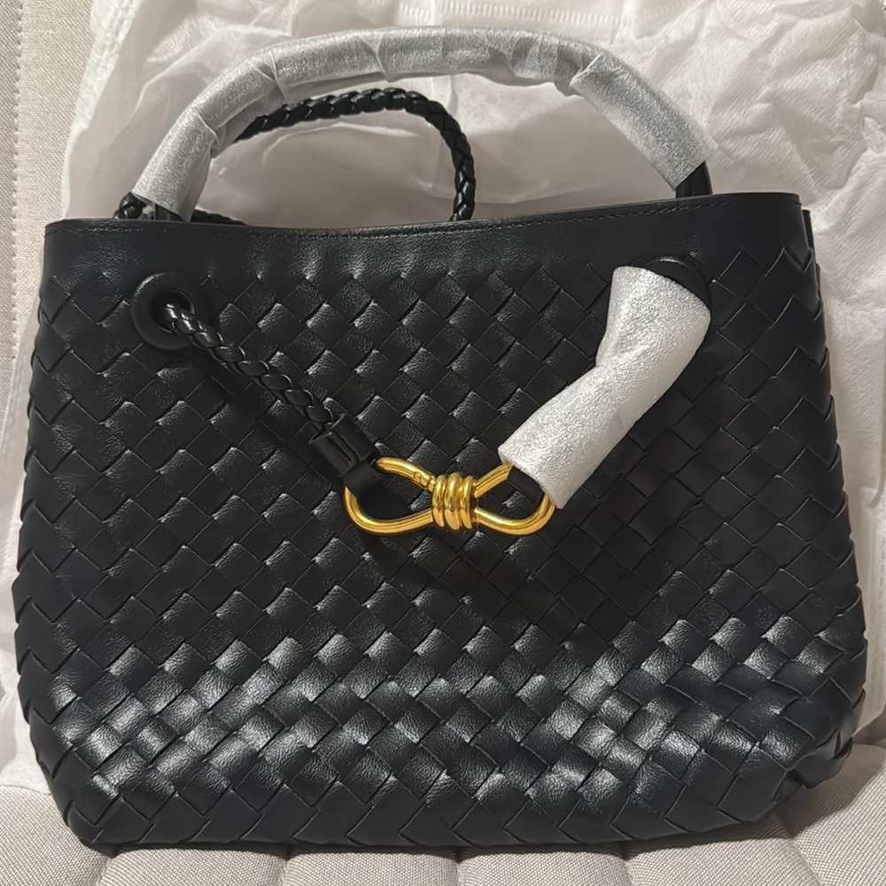 New Elegant Black Woven Handbag